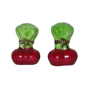 Vintage Beets Radish Salt and Pepper Shakers 3" Stoppers Intact red green